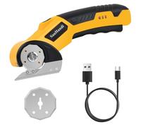 Tijera Eléctrica Inalámbrica, Cortador de Cartón Eléctrico con Batería 2000mAh, 2 Cuchillas Autoafilables, Cortador Rotativo para Cartón, Alfombra, Cuero, Fieltro, Plástico y Papel