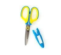 Tijera SMALL HANDS (14 cm) Asas especiales, ambidiestra, cubierta protectora e identificador, puntas redondeadas de seguridad, Acero Inoxidable, por SDI by Office box. (Azul)