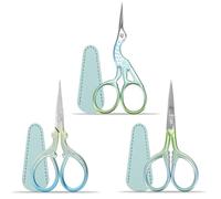 Tijeras bordadas pequeñas 3pcs, tijeras artesanales de acero inoxidable para poda manual de agujas e hilos de costura, con cubierta protectora de cuero falso - azul