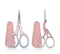 Tijeras bordadas pequeñas, tijeras artesanales de acero inoxidable 2pcs, para poda manual de agujas e hilos de costura, con fundas de tijeras de cuero falso - Rosa