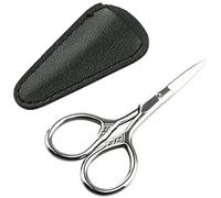 Tijeras de aseo de acero inoxidable: tijeras de cejas, barba y bigote, kit recortador de vello facial de punta pequeña nariz para hombres y mujeres con funda de poliuretano