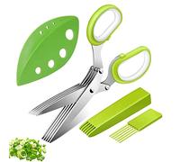 Tijeras de cocina de acero inoxidable con 5 cuchillas, con peine de limpieza, cubierta de seguridad y agujeros para rascar, para verduras, perejil, cilantro, verde