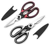 Tijeras de Cocina Multifunción Profesionales con Funda Protectora, Acero Inoxidable para Pollo, Carne, Verduras, Hierbas y Barbacoa (Rojo & Blanco)