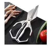 Tijeras de cocina multifuncionales de alta resistencia, tijeras de cocina 2 en 1 con galleta de nuez for cortar carne, mariscos y huesos(Silver)