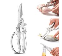 Tijeras de cocina multifuncionales multiusos, tijeras de cocina de acero inoxidable 2 en 1 con abridor de botellas, tijeras resistentes para cortar huesos, tijeras para aves de corral para carn white