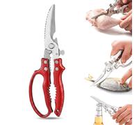 Tijeras de cocina multifuncionales multiusos, tijeras de cocina de acero inoxidable 2 en 1 con abridor de botellas, tijeras resistentes para cortar huesos, tijeras para aves de corral para carne red