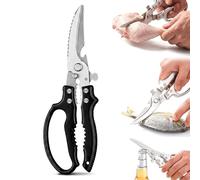 Tijeras de cocina multifuncionales multiusos, tijeras de cocina de acero inoxidable 2 en 1 con abridor de botellas, tijeras resistentes para cortar huesos, tijeras para aves de corral para carn black