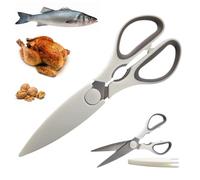 Tijeras de cocina multiusos acero inoxidable multifunción 22 cm para aves, pizza, aves, carne, pescado, verduras, huesos, nueces, Comfort Grip con cubierta de seguridad