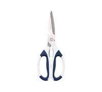 Tijeras de cocina, profesional multifunción, acero inoxidable 21cm, corte afilado, con abrelatas y cascanueces, color blanco y azul - HAPPY FRIENDS