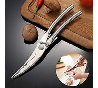 Tijeras de cocina resistentes para aves de corral, acero inoxidable profesional, aptas para cortar carne, pollo, huesos y pescado, mango metálico, lavables en lavavajillas, con resorte (plata)