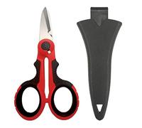 Tijeras de electricista, tijeras de línea trenzada de pesca con borde dentado resistente con cubierta protectora, herramienta multiusos para exteriores para línea de pesca, alambre de cobre, rojo