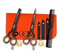 Tijeras de peluquería OCBA profesionales de 5,5 pulgadas - Diseño perfecto para peluqueros y salones - Para corte de pelo de hombres y mujeres (juego negro de 5,5 pulgadas)