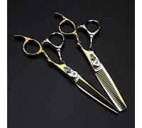 Tijeras de Peluquero para Cortar el Cabello, Tijeras Profesionales de 6 Pulgadas de Acero 440c con Corona Dorada, Tijeras para Cortar el Cabello, Tijeras de entresacar y Cortar el Cabello (Color: dor
