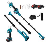 Tijeras de podar a batería con barra telescópica 2 m y 2 baterías 1500 m, podadora sin escobillas con 2 marchas, pantalla digital, diámetro de corte 30mm, piedra de afilar y cuchillas de repuesto