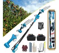 Tijeras de podar eléctricas 4 en 1 mejoradas, mini motosierra inalámbrica de 8 pulgadas con pértiga de extensión de 125-220 cm y 2 baterías de 1,3 Ah, podadora de ramas y ramas