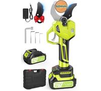 Tijeras de Podar Electricas, 60mm Tijeras de Podar Bateria 4000 mAh, 1200W Motor sin Escobillas, Hoja SK7, 4 Tamaños de Apertura 35-70mm, Profesional Tijeras de Podar para Huertos, Jardines, Granjas