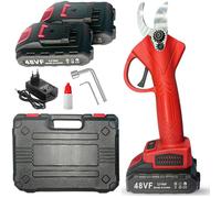 Tijeras de podar eléctricas con 2 baterías de 48 V y maletín, tijeras portátiles profesionales - Corte preciso y asistencia de batería inmediata (Rojo)