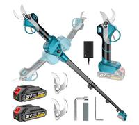 Tijeras de Podar Eléctricas con Palo Telescópico - Hasta 4,2 m de Alcance, motor sin escobillas, Tijeras de Podar Batería con 2 * Baterías y 3 pares de Hoja SK5, para Jardinería, Adecuado Granjas