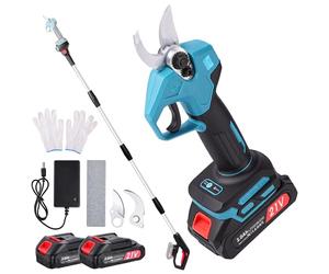 Tijeras de Podar Eléctricas con Pértiga Telescópica 2.4 m, Corte Ajustable 25/35 mm, Pantalla de Batería, 2× 2.0Ah Baterías,Tijera de Podar Eléctrica para Jardín y Árboles Altos
