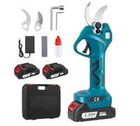 Tijeras de podar eléctricas inalámbricas con 2 baterías de 2000 mAh, Diámetro de corte: 30 mm, 550 W, Pantalla LCD sin escobillas, 1 par de cuchillas de repuesto para ramas, arbustos y troncos