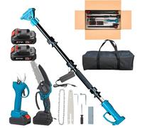 Tijeras de Podar Electricas Inalámbricas y Motosierra Electricas con Asta Telescópica de 128 a 248 cm, 4 en 1 podadora de altura con 2 baterías de 4,0 Ah (Con barra extraíble)