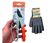 Tijeras de Podar Profesionales 200mm + Guantes de Jardinería - Podadora Ergonómica Antideslizante con Hoja de Acero de Precisión - Kit Completo para Podar Rosales, Arbustos y Ramas en Primavera