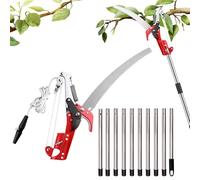 Tijeras de podar telescópicas 82 - 410 cm con sierra de podar, 2 en 1, manual con cuerda de cuerda, mango telescópico de acero inoxidable, tijeras de podar y sierra de jardín para ramas altas, árboles