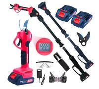 Tijeras de podar telescópicas con batería, 2 en 1 Tijeras de jardín eléctricas con 2 baterías de 2000mAh, pantalla LCD, mango telescópico para poda de árboles cortador de ramas