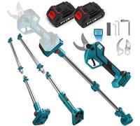 Tijeras de podar telescópicas inalámbricas 2 en 1 con percha telescópica con 21V 4000 mAh, 50 mm Sierra de poda eléctrica Tijeras de batería para makita 18v LCD para podar árboles, árboles frutales