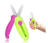 Tijeras de seguridad para niños, tijeras pequeñas retráctiles para manualidades de niños de 3 a 5 años, 2 a 4 y 1 a 3 años, color rosa, para manualidades preescolares, color verde