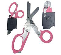 Tijeras de trauma plegables multifuncionales 6 en 1, con fundas de cuero compatibles, tijeras de respuesta de emergencia, herramientas de rescate de campamento al aire libre (Morado) (Rosa)