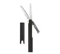 Tijeras de viaje con corte revestido, tijeras de bolsillo antiadherentes, cierre de seguridad con tapa, forma de bolígrafo, color negro