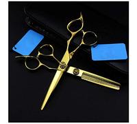 Tijeras del corte del pelo Tijeras Kit, Kit de corte de pelo profesional de dientes Tijeras tijera recta y tijeras de pelo Inicio Corte Cizalla para hombres, mujeres, mascotas,Oro,6 INCH
