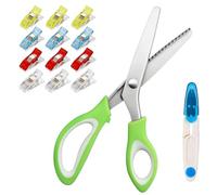 Tijeras Dentadas para Tela, Tijeras Zig Zag Profesionales de Acero Inoxidable, Tijera Costura Zigzag con 1 Cortahílos y 12 Pinzas de Tela para Cortar Telas Costura Sastre