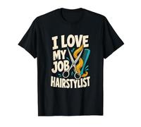 Tijeras Divertidas para el Pelo I Love My Job Hairstylist Camiseta gráfica económica, Hombre, Negro, L