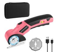 Tijeras eléctricas costura, cortador de cartón eléctrico 4V, tijeras electrica costura con 2 cuchillas autoafilables, seguro y preciso para cartón, tela y cuero (Rosa)
