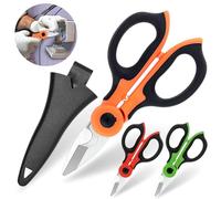 Tijeras Electricista Pelacables + Funda de Transporte- Tijera Profesional Multifuncional con Mango Ergonómico - Tijera Corta Cables con poco esfuerzo de Acero Inoxidable (Naranja)