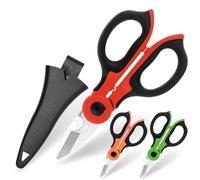 Tijeras Electricista Pelacables + Funda de Transporte- Tijera Profesional Multifuncional con Mango Ergonómico - Tijera Corta Cables con poco esfuerzo de Acero Inoxidable (Rojo)