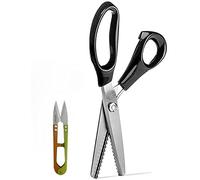 Tijeras en ZigZag + Cortahilos, Tijeras de Sastre Profesional Serrado y Festoneado Para Costura, Tijeras Zig Zag para Tela, Tejido de Punto, Seda, Papel, Costura y Manualidades, (Negro, 3mm)