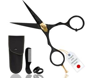 Tijeras para barba de acero japonés profesional ONTAKI, tijeras de peluquero forjadas a mano para mayor comodidad, tijeras de corte de precisión para barba, bigote, flequillo, mascotas, y negro, 5,5"