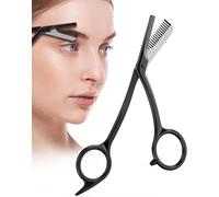 Tijeras para cejas con peine | Recortador profesional de cejas de acero inoxidable para mujeres y hombres | Tijeras de precisión de doble diseño para un cuidado sin esfuerzo, color plateado (negro)