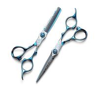 Tijeras para Cortar el Cabello, 6 Pulgadas Azul 440c Damasco Patrón de Damasco Barber Sichiss Tijadas Profesionales de Dientes Planos Ganges Cortados