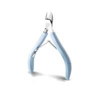 Tijeras para cutículas de uñas, quitauñas de acero inoxidable, cortauñas con mango de silicona, azul claro, 9,4 cm