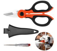 Tijeras para Electricista en Rojo, Resistentes a la Corrosión, con Función de Pelado de Cables y Corte de Mangueras, Herramienta Multiusos, Antideslizante, Ideal trabajos Electricidad y Mantenimiento