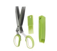 Tijeras para verduras 5 capas para menta y guindillas, utensilios de cocina | con tapa y peine de limpieza, tijeras de cocina de acero inoxidable para podar, jardinería, cocinar y ensaladas