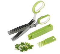 Tijeras picadoras de ensalada Picadora de 5 capas para cebolletas, menta y | con tapa y peine de limpieza, tijeras de cocina de acero inoxidable para podar, jardinería, cocinar y ensala