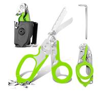 Tijeras plegables 6 en 1, tijeras de rescate, pinzas tácticas plegables con cortador de correa e interruptor de cristal para rescate (verde)