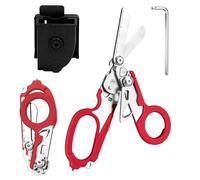 Tijeras plegables 6 en 1, tijeras de rescate, pinzas tácticas plegables con cortador de correa e interruptor de cristal para rescate (rojo)