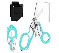 Tijeras plegables 6 en 1, tijeras de rescate, pinzas tácticas plegables con cortador de correa e interruptor de cristal para rescate (azul)