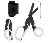 Tijeras plegables 6 en 1, tijeras de rescate, pinzas tácticas plegables con cortador de correa e interruptor de cristal para rescate (blanco y negro)